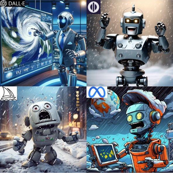 Dall-E: arriba izquierda, Playground: arriba derecha, Midjourney: abajo izquierda, y Meta: abajo derecha.