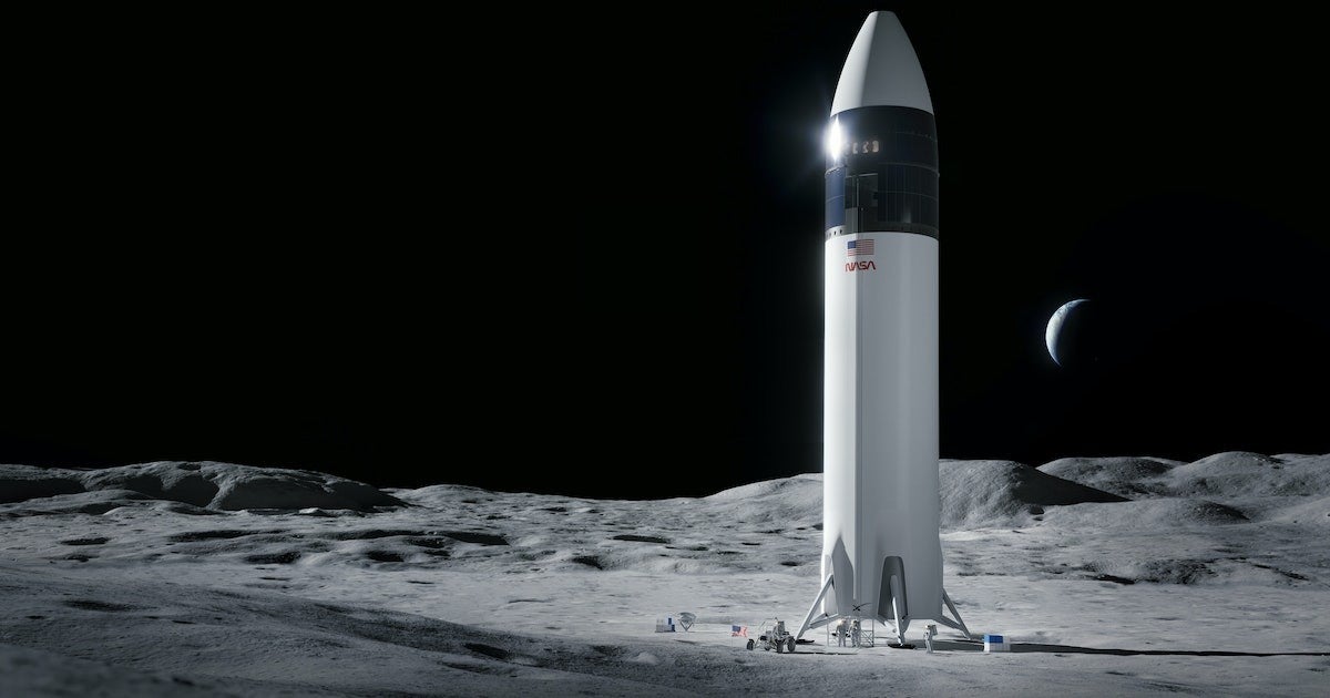 Impresión artística del sistema de aterrizaje humano de SpaceX, que aprovecha la tecnología Starship. 