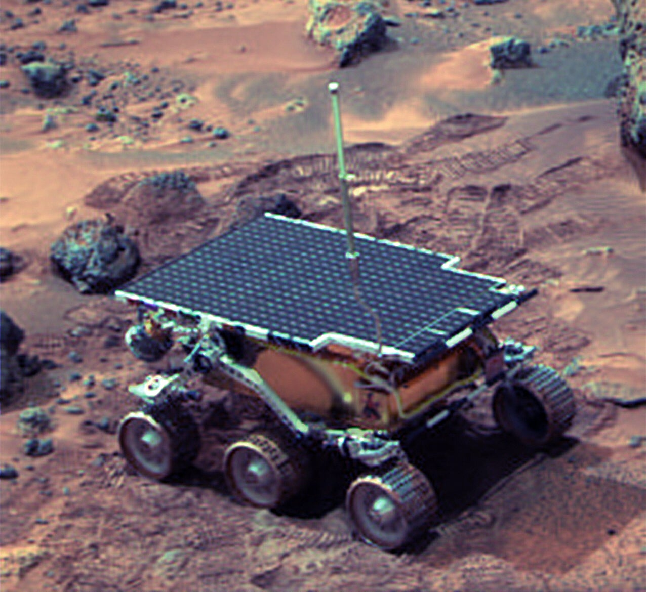 El rover Sojourner trabajando en Marte. 