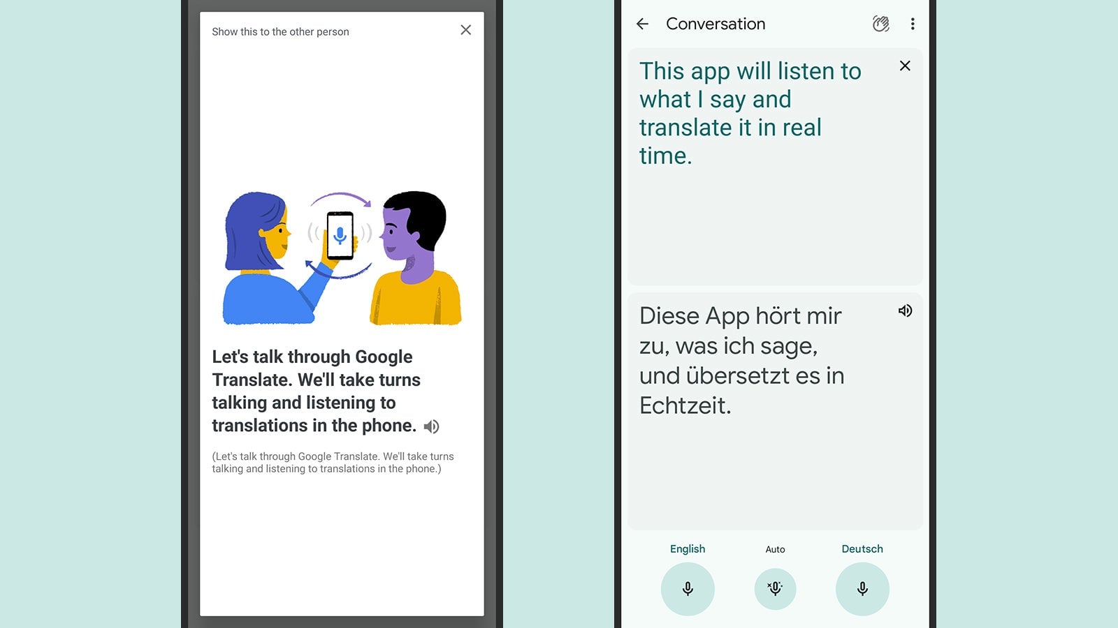 Las traducciones de texto aparecen en la pantalla mientras habla.