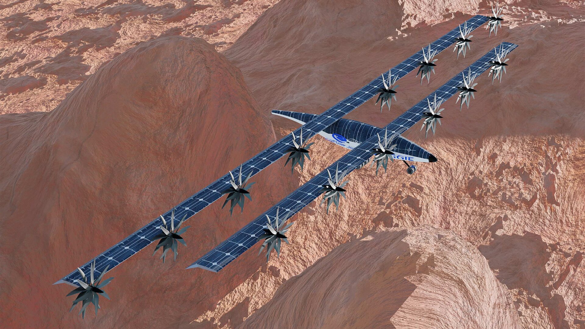 Representación artística del Explorador inteligente global aéreo y terrestre de Marte (MAGGIE).