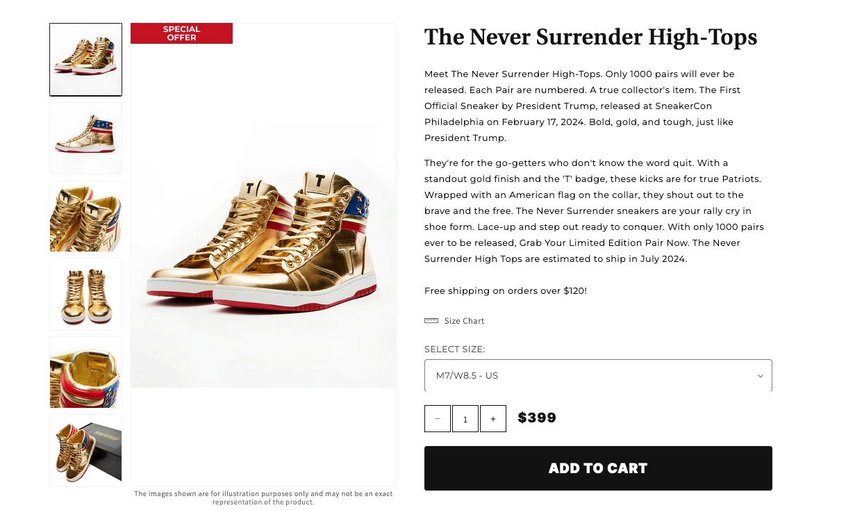 Screenshot: GetTrumpSneakers.com