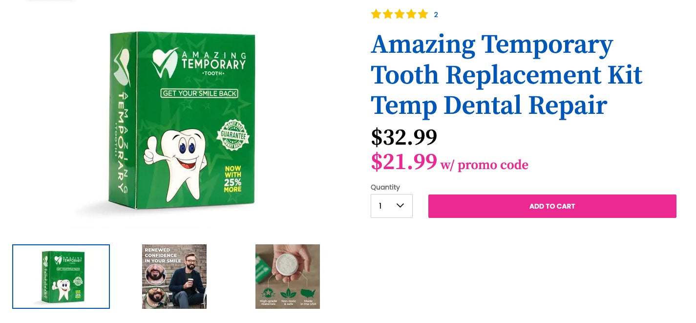 MyStore de Lindell presenta productos necesarios como este kit de reparación dental para el hogar.