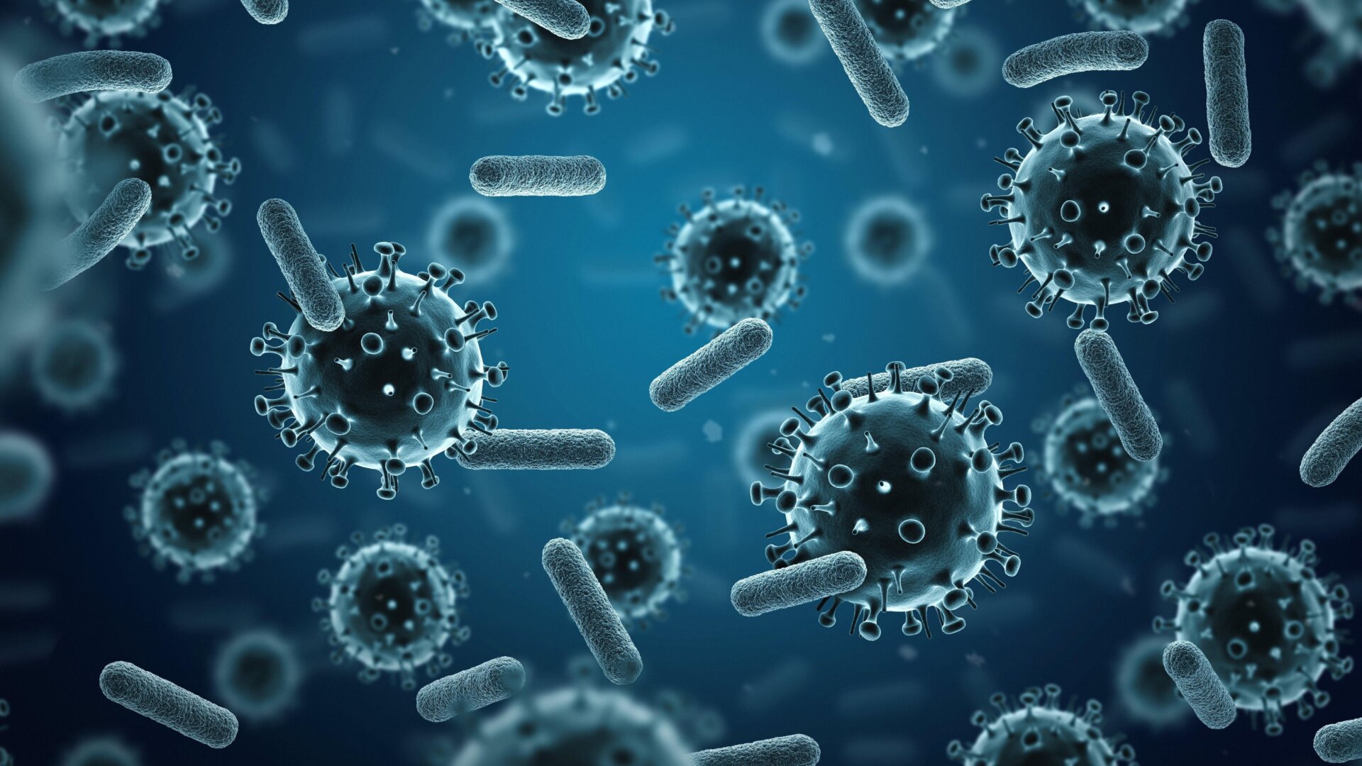Una ilustración de bacterias y virus.