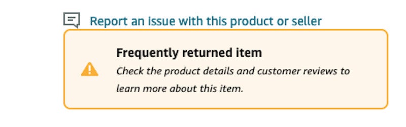 Captura de pantalla de Amazon que muestra la advertencia que los consumidores ven ahora acerca de que el estuche Apple FineWoven es un producto que se devuelve con frecuencia.
