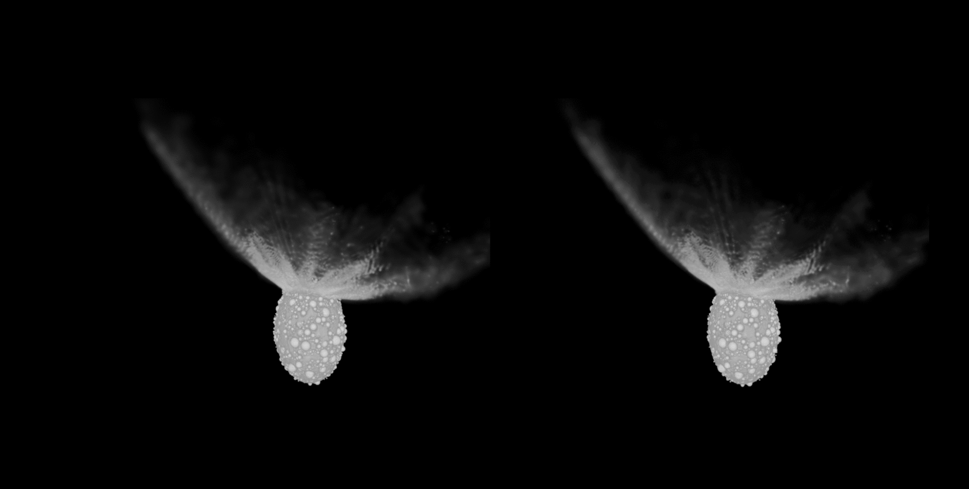 Simulaciones que muestran el asteroide aproximadamente 178 segundos después del impacto.
