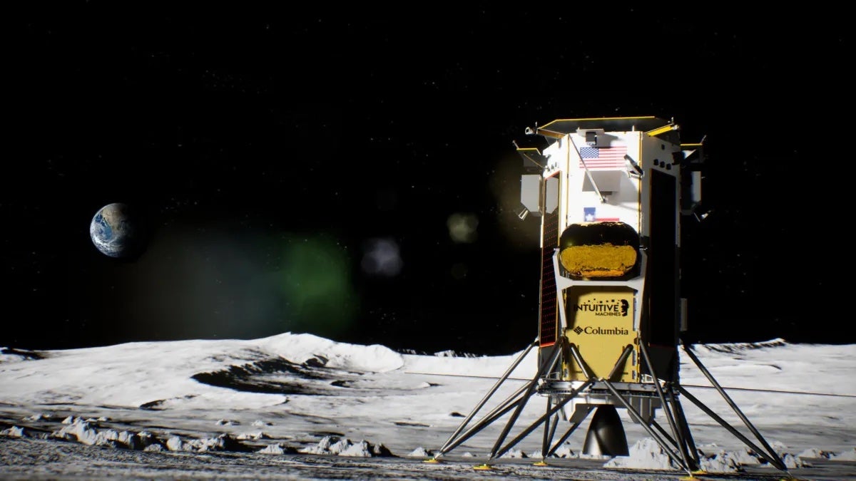 Una ilustración del Nova-C lander en la superficie de la Luna.