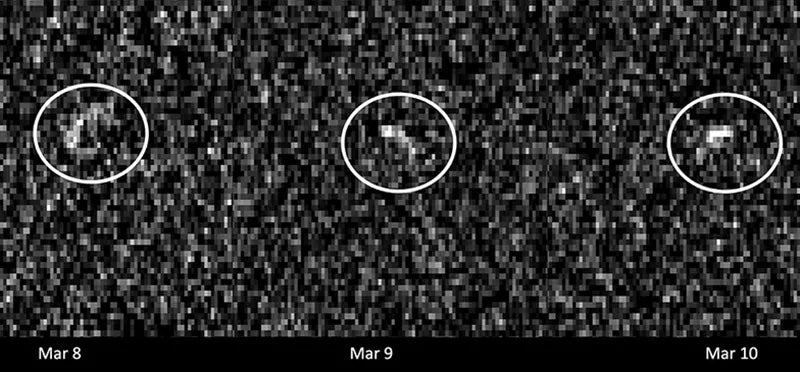 Imágenes del asteroide Apophis capturadas en marzo de 2021 por antenas de radio en el complejo Goldstone de la Red del Espacio Profundo.