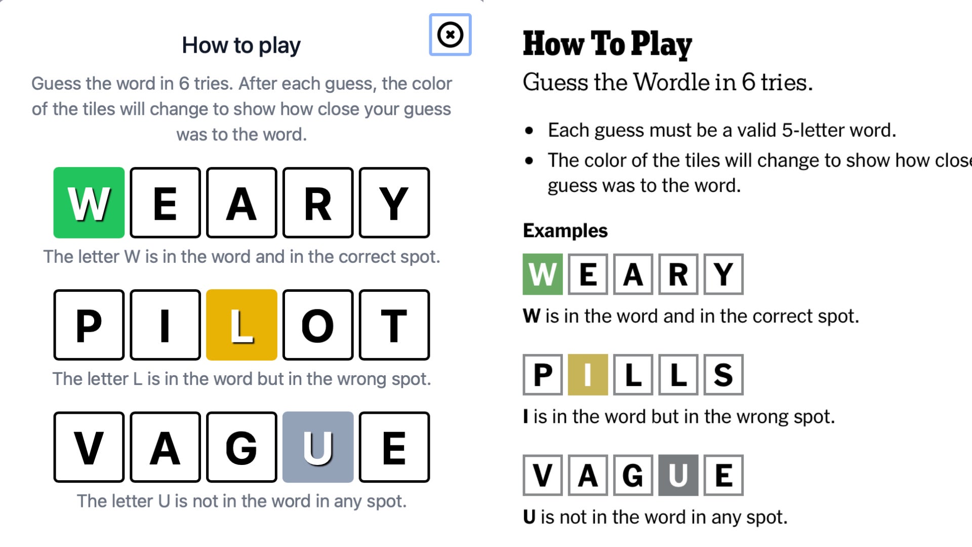 Reactle se muestra a la izquierda. Wordle se muestra a la derecha.