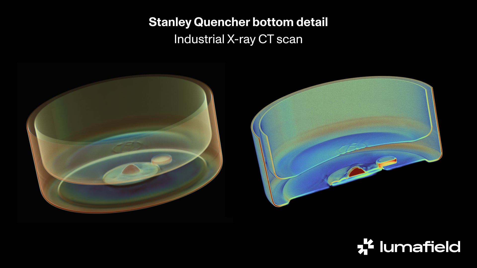 En esta imagen de TC, puede ver claramente cómo la  pastilla de plomo actúa como soldadura para el aislamiento en las tazas Stanley.