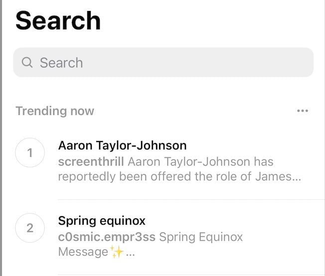 Nueva página “Tendencias ahora” de Threads