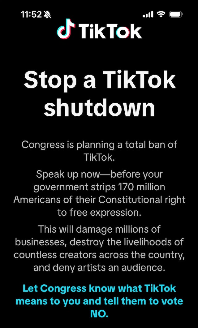 Captura de pantalla de la notificación push de TikTok el jueves.