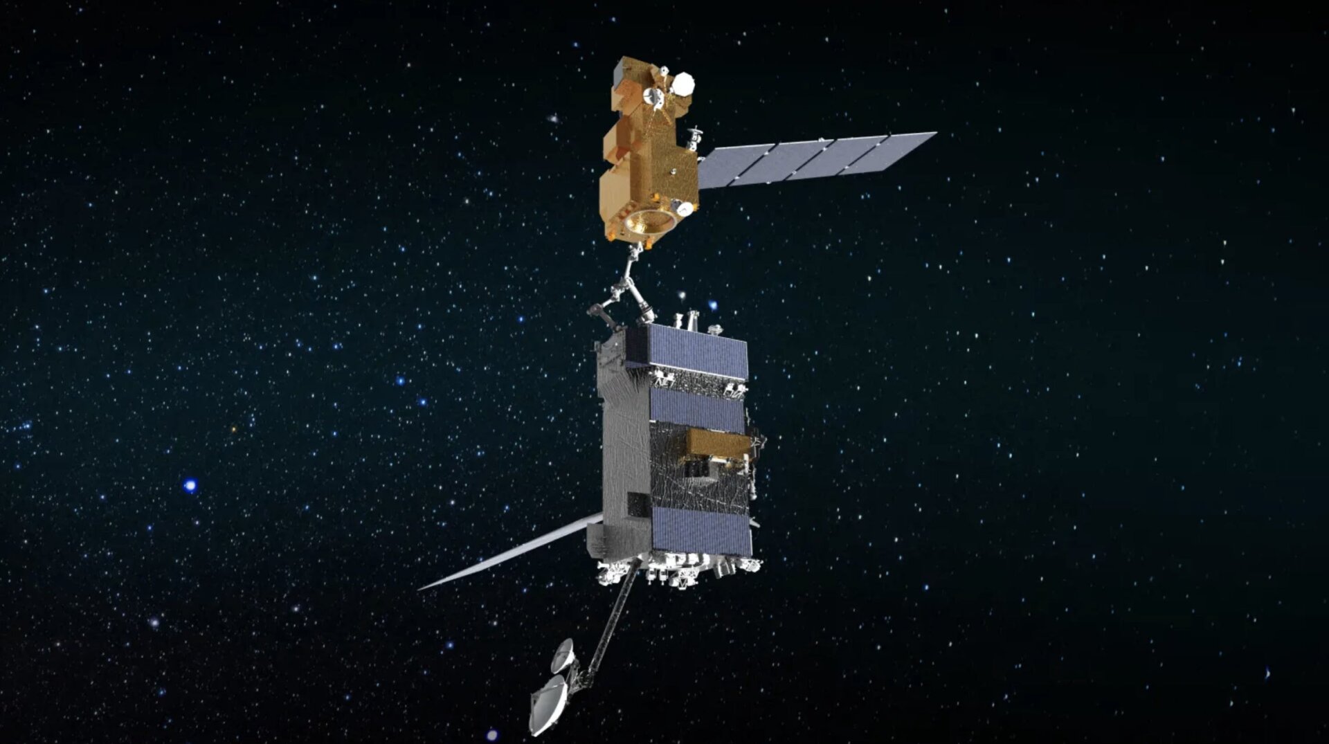 Representación artística de OSAM-1 acoplando a un satélite.