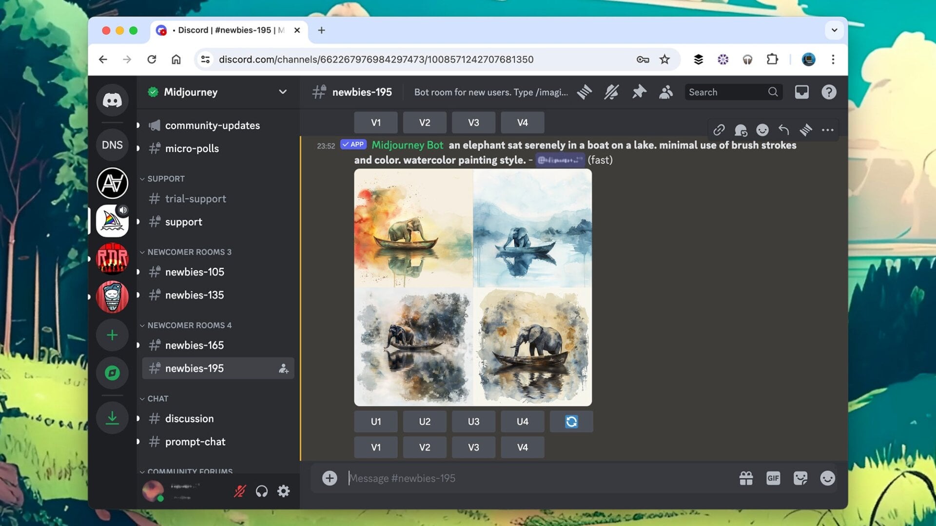 Escriba sus indicaciones en uno de los canales para novatos.