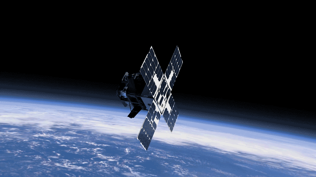 Una animación acelerada de la vela solar desplegándose en el espacio, un proceso que tarda unos 25 minutos en completarse.