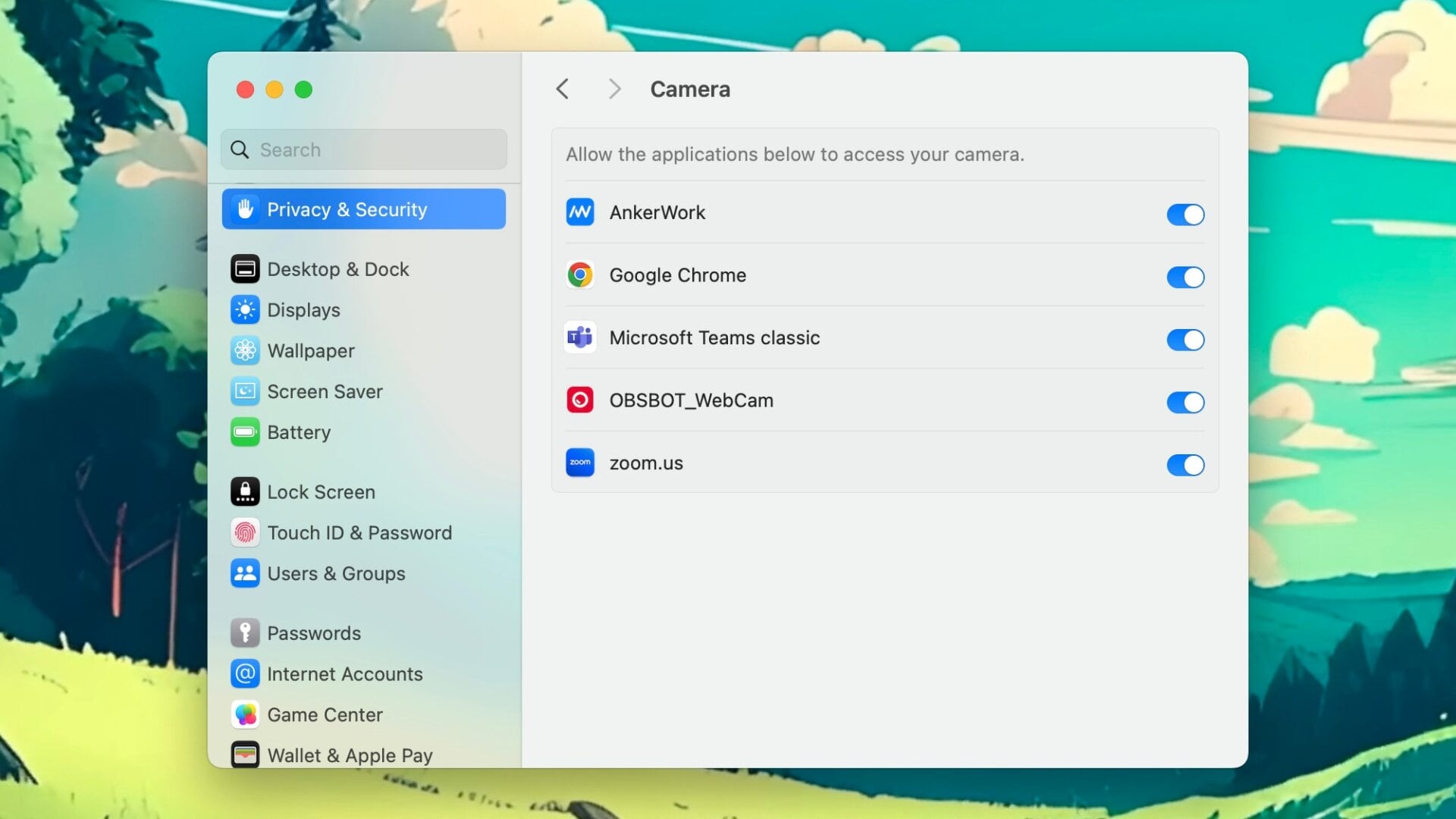 Aplicaciones con acceso a la cámara en macOS.
