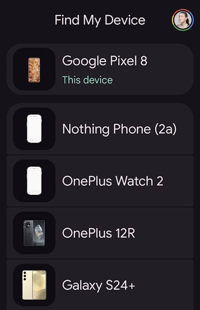 Una captura de pantalla de la aplicación Buscar mi dispositivo en su estado actual. 