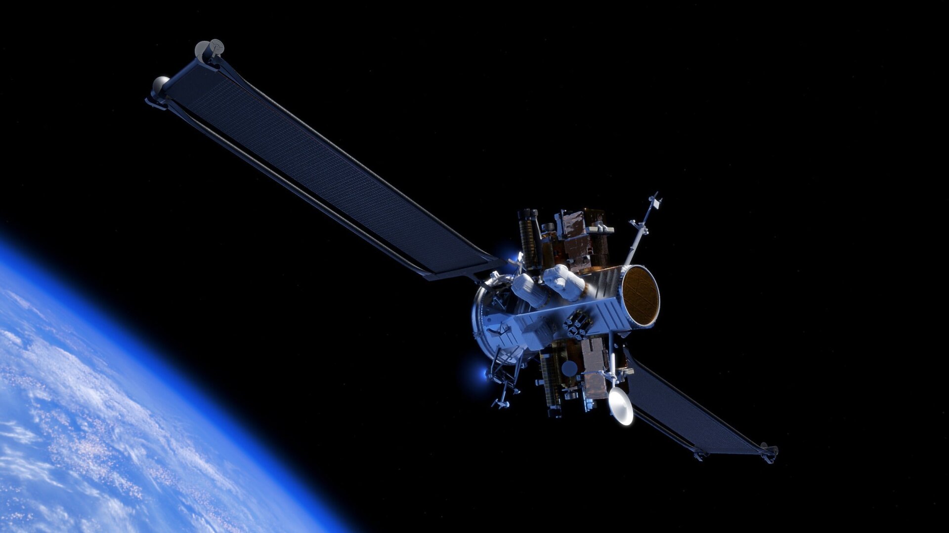 Concepción artística del próximo vehículo de transferencia orbital Blue Ring de Blue Origin. 