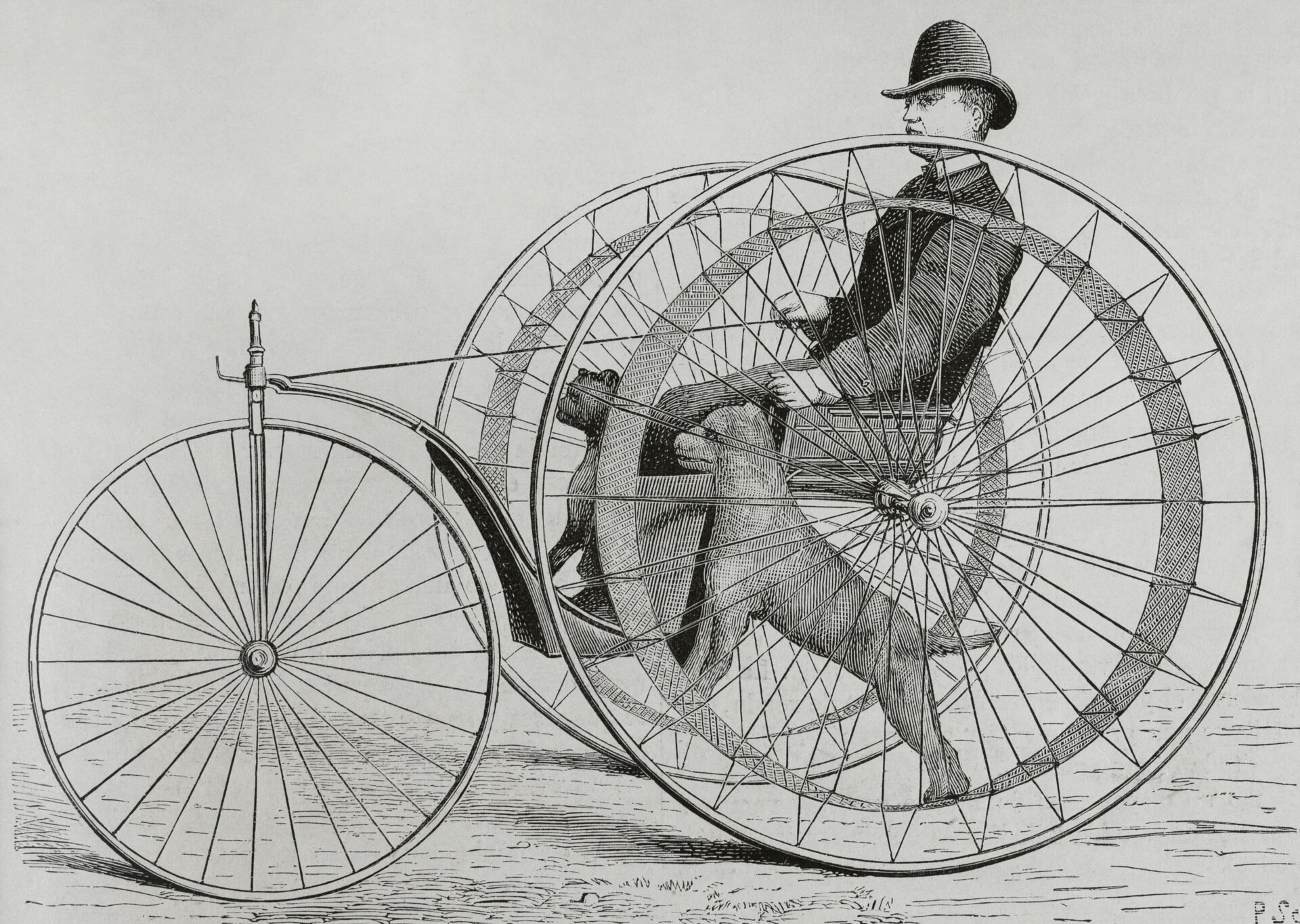El Cynophere, un velocípedo impulsado por un perro, fue inventado por el mecánico francés Narcisse Huret y patentado el 14 de diciembre de 1875.