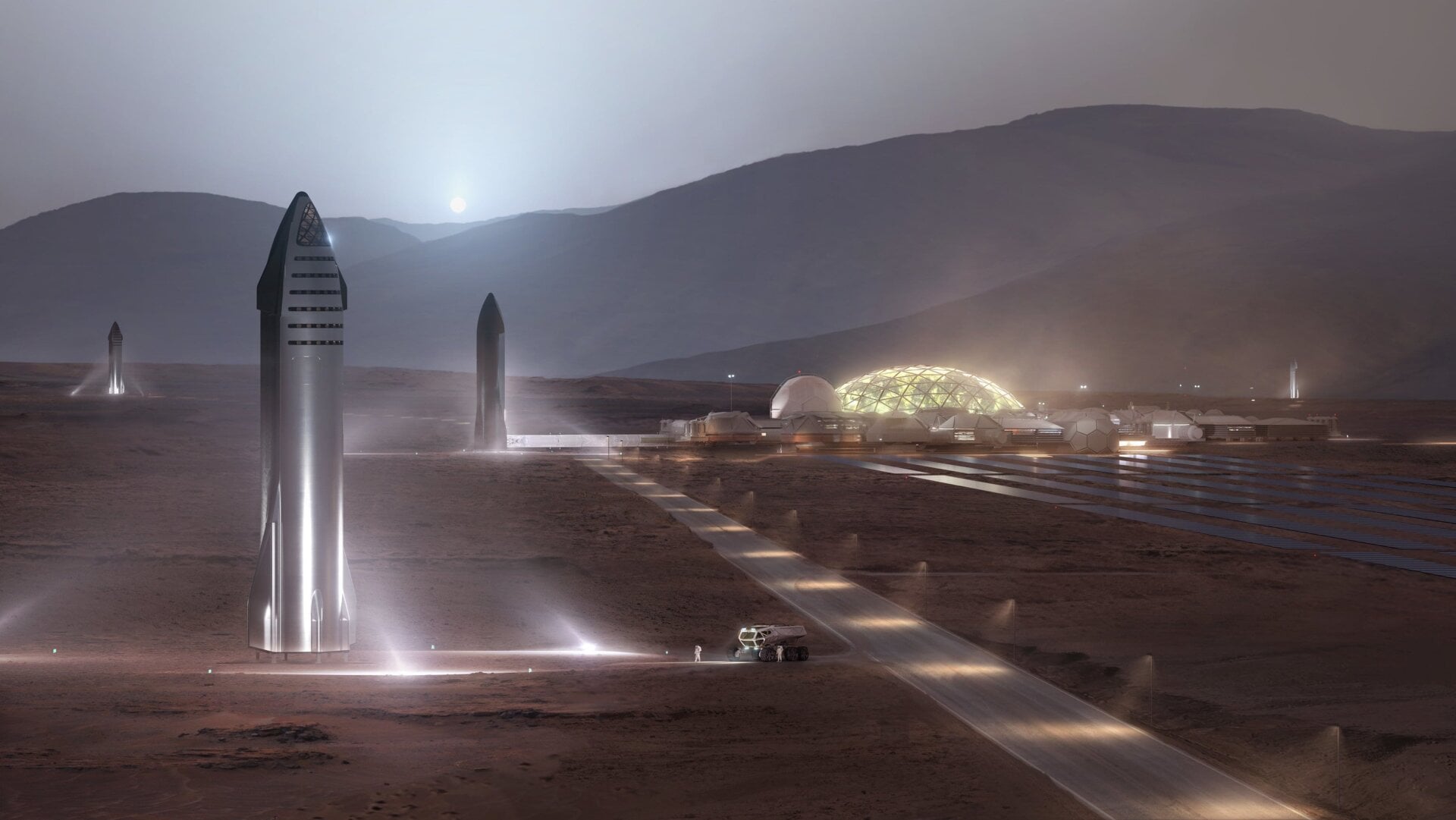 Concepción artística de una colonia marciana de SpaceX 