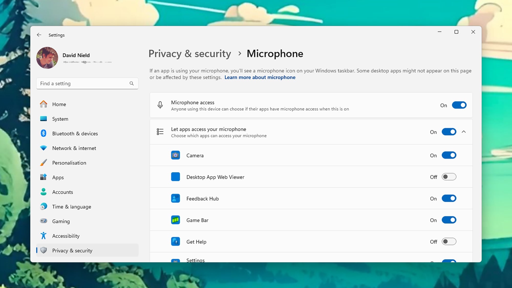 Aplicaciones con acceso a micrófono en Windows.