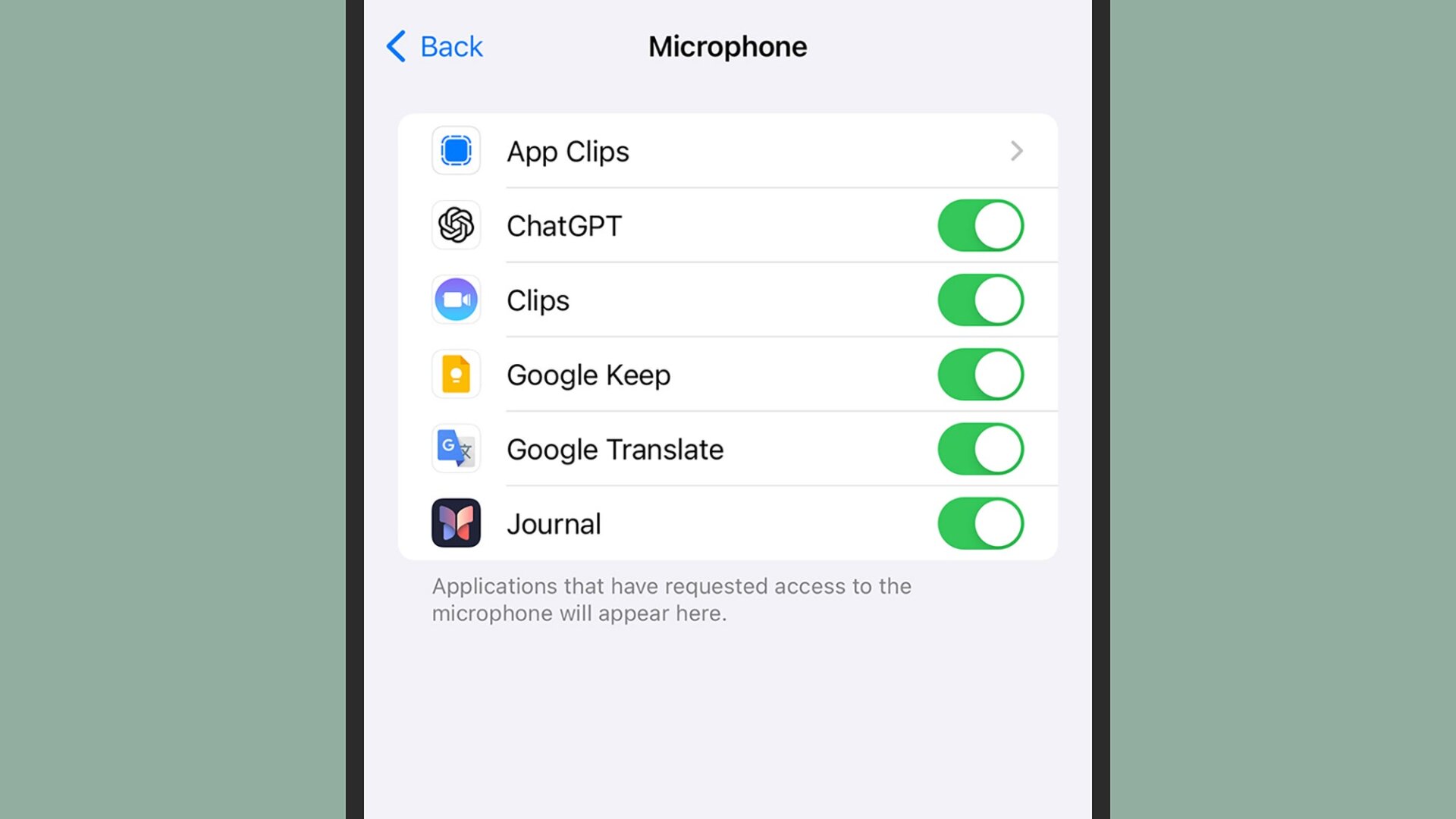 Permisos de micrófono en iOS.