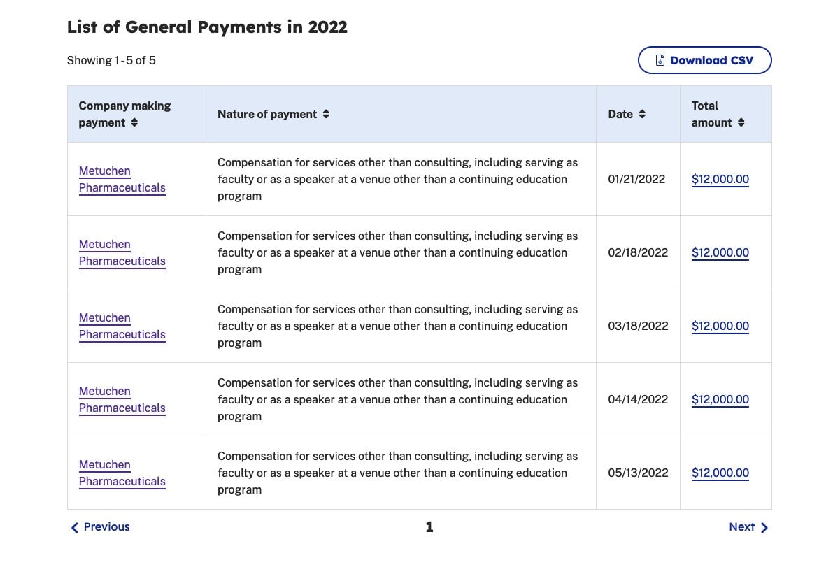 Screenshot: OpenPaymentsData.cms.gov