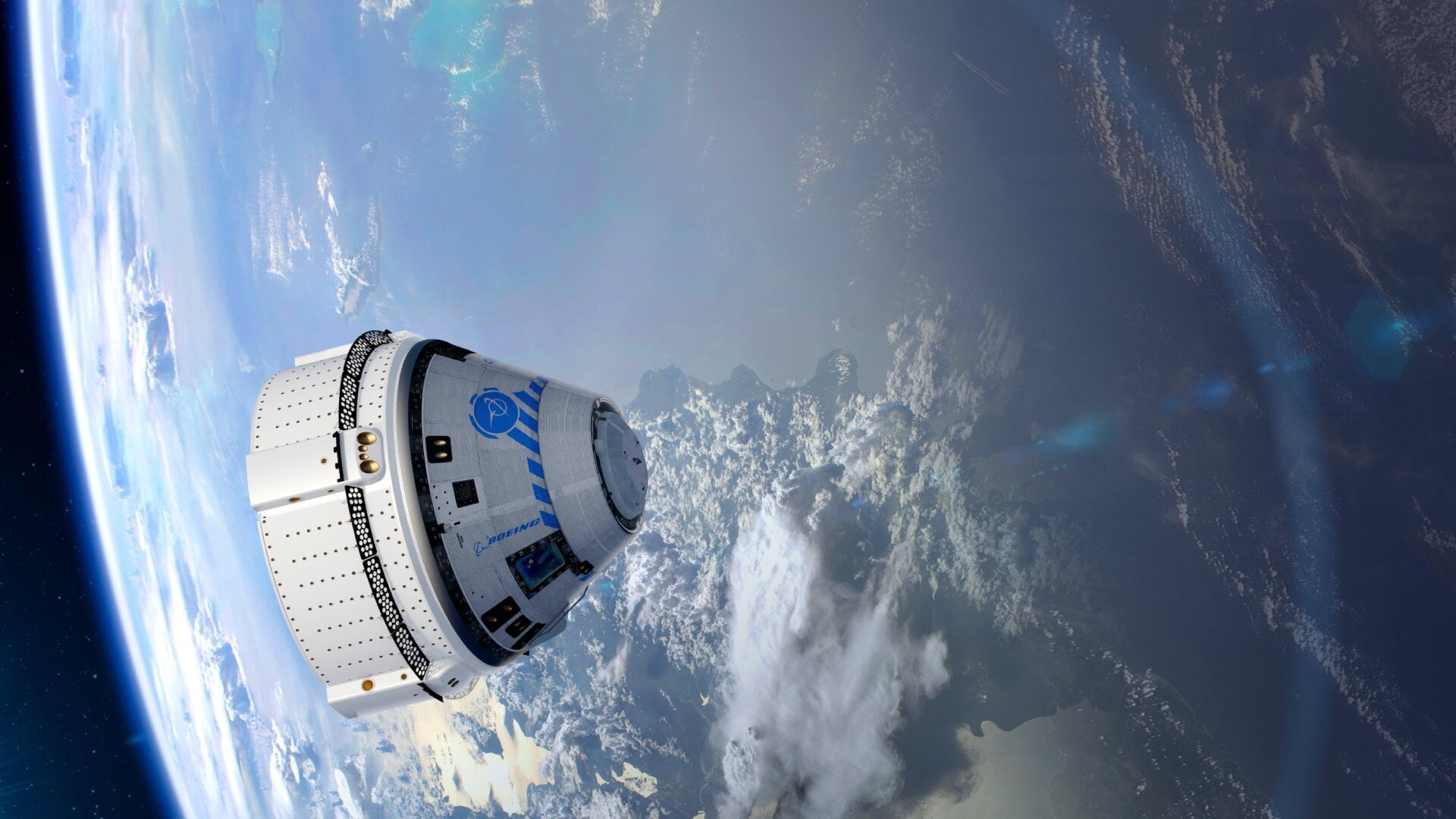 Una ilustración de la tripulación de Starliner en órbita.