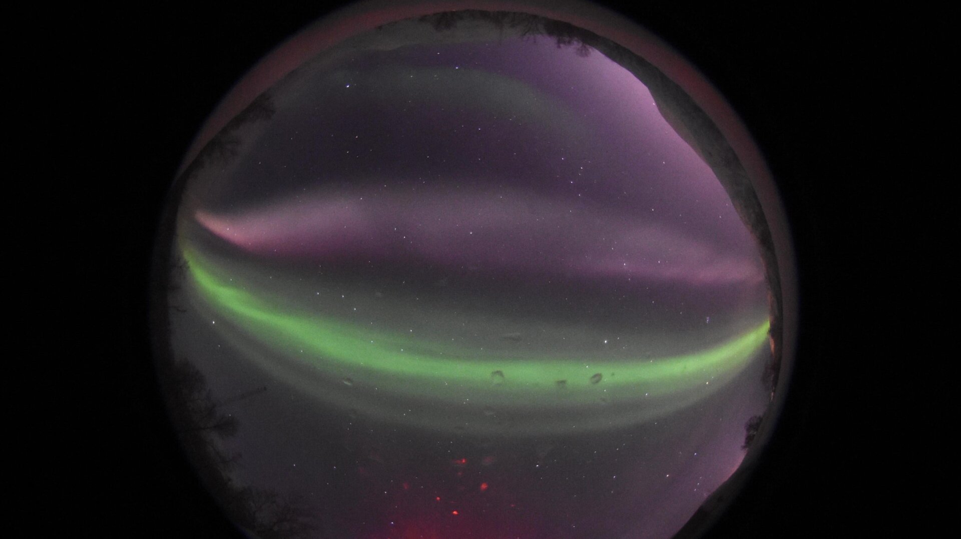 El gemelo de STEVE capturado por la cámara digital de todo el cielo en la estación de investigación Ramfjordmoen en Noruega.