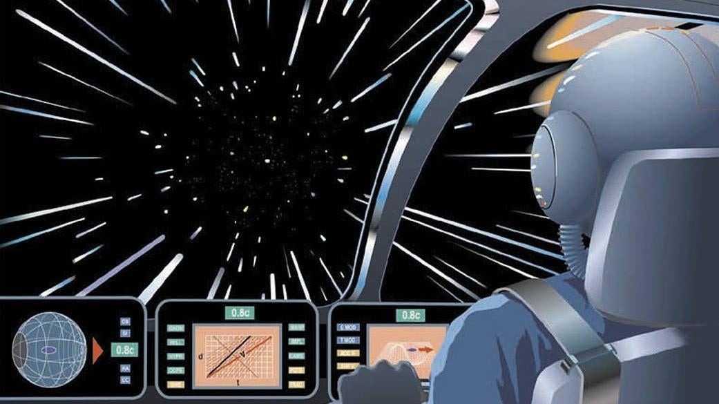 Concepción artística de una nave espacial que viaja a velocidades relativistas.
