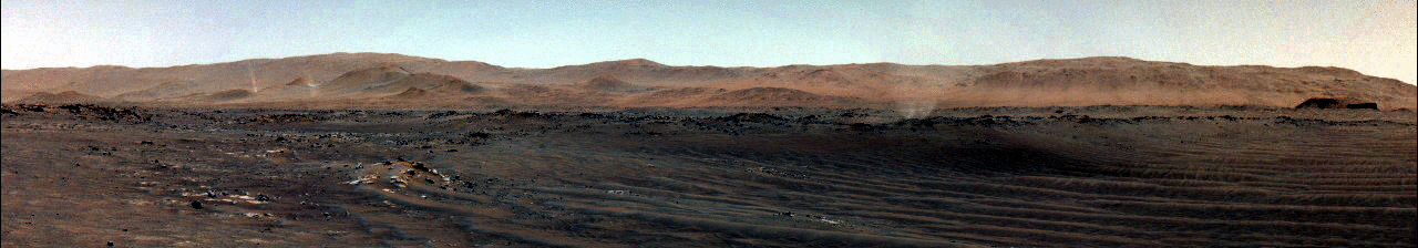 Remolinos de polvo vistos en un panorama por Perseverance en julio de 2021.