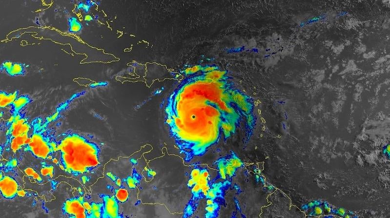 Una imagen satélite de Beryl más temprano hoy.