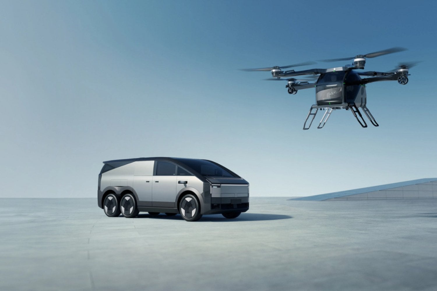 El auto de seis ruedas que revoluciona el transporte con un mini helicóptero integrado