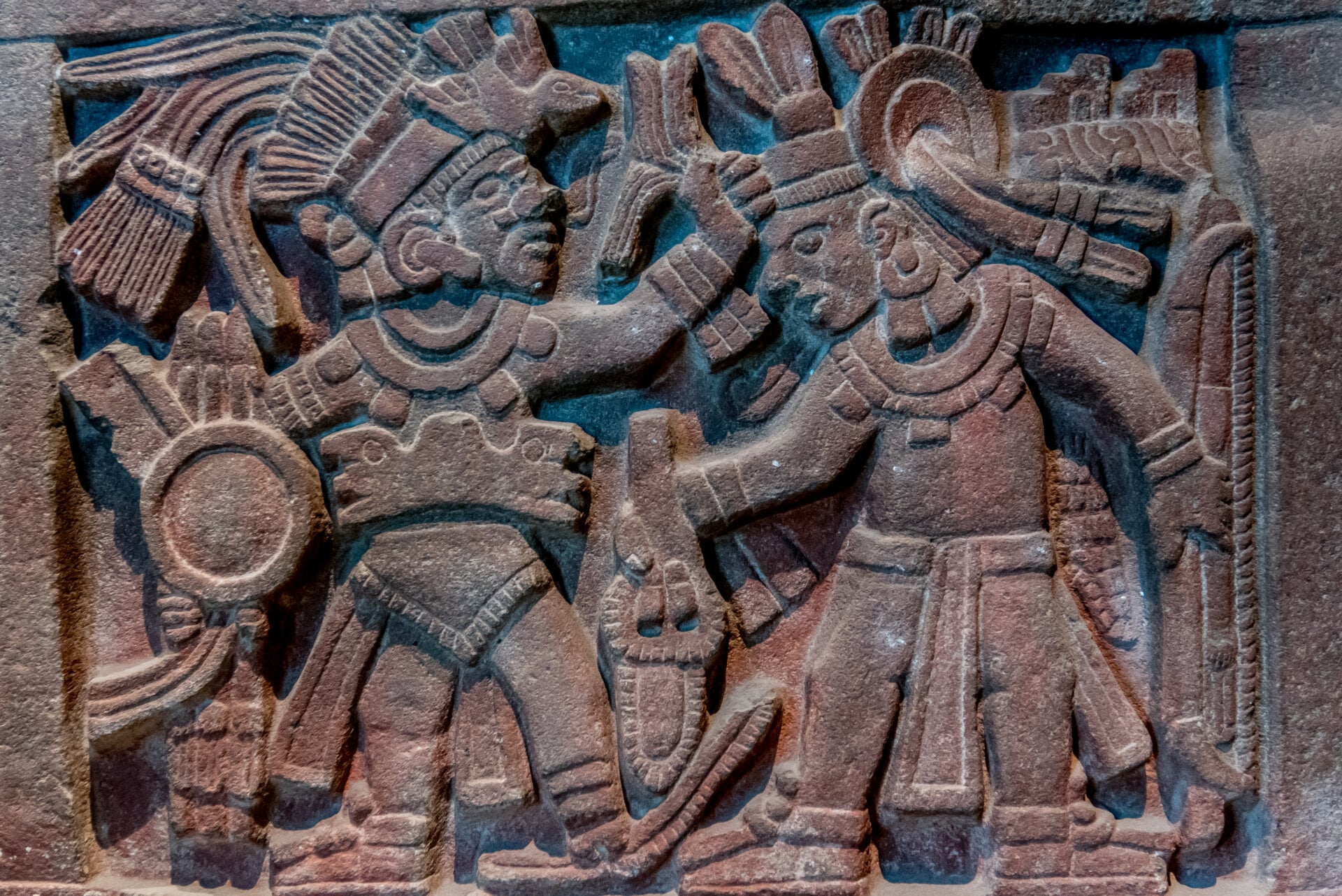 Rock,wall,with,engravings,of,aztec,gods