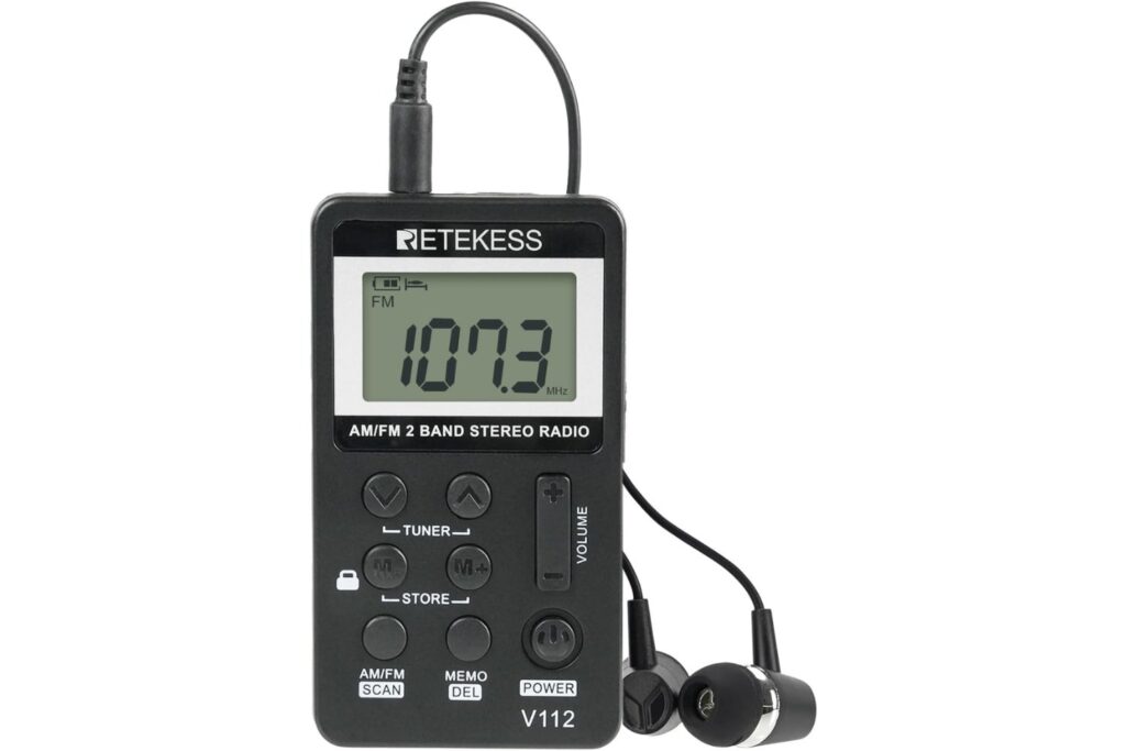 Retekess V112 Radio Portátil Pequeña, Mini Radio Digital de Bolsillo, Transistores Am FM,USB Recargable, Temporizador, Auriculares,Sueño,Adecuado para Correr,Viajar,Pescar (Negro)