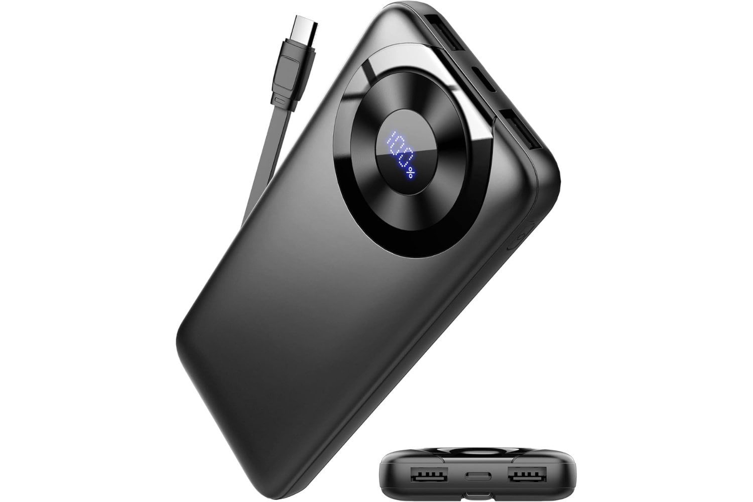 Power Bank Bateria Portatil 10000mAh, 3A Bateria Externa Carga Rapida USB-C in&out con 4 Salidas, Cargador Portatil con Cable Integrado para iPhone 11/15/12/13/14/16, xiaomi, Samsung, Tabletas y más