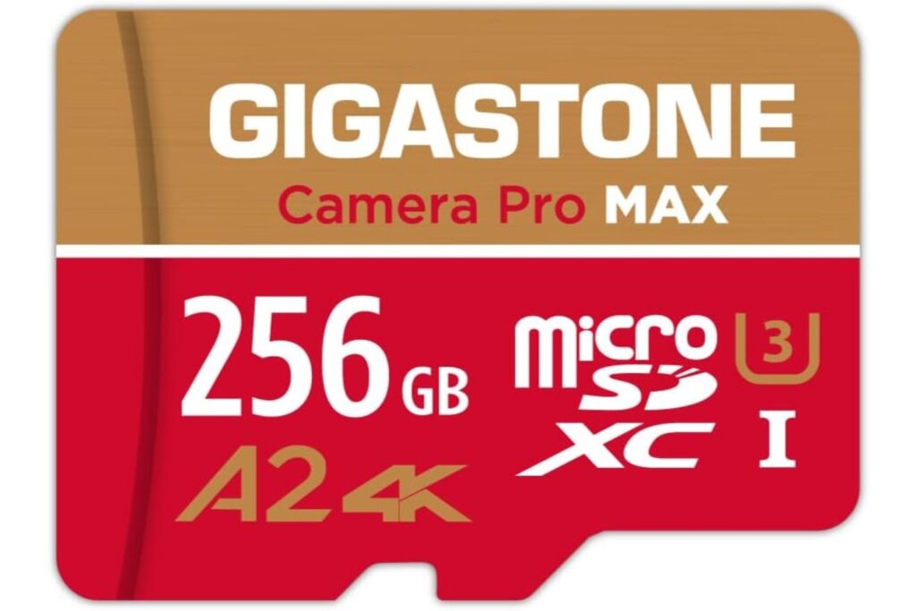 [5 Años de Recuperación de Datos Gratis] GIGASTONE Tarjeta Micro SD 256GB, 4K Camera Pro MAX, Compatible Gopro, Dash CAM, dji, Dron, Cámara, hasta 130 MB/s, UHS-I A2 4K U3 C10, con Adaptador.