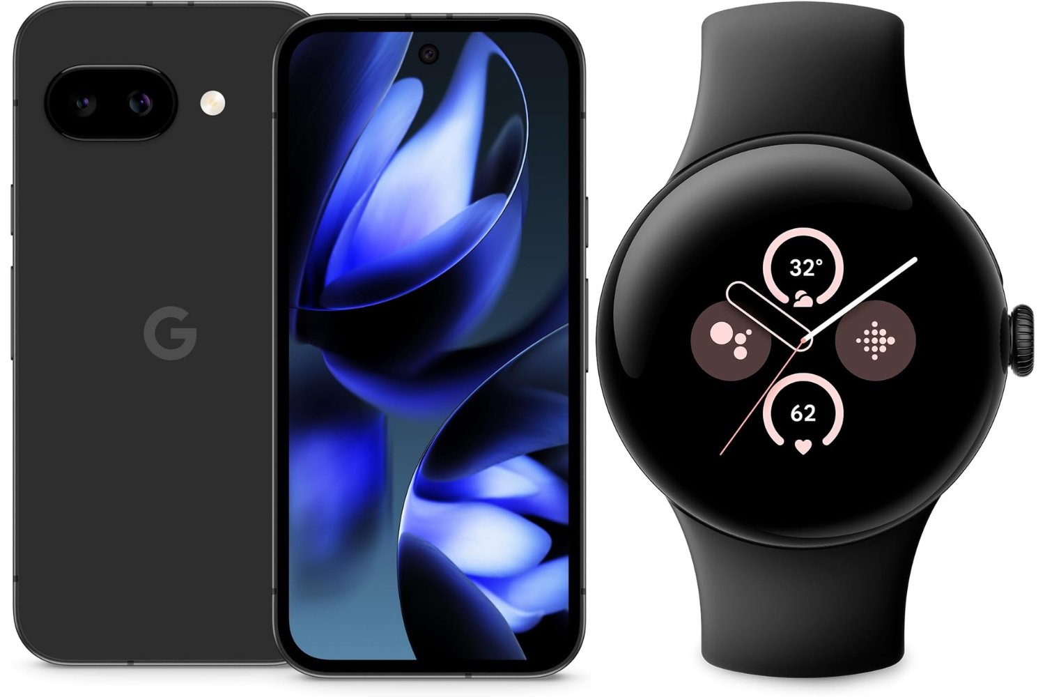 Google Pixel 9a – Smartphone Android Libre con cámara con IA, batería para Todo el día y potentes Funciones de Seguridad – Obsidiana, 128GB + Pixel Watch 2