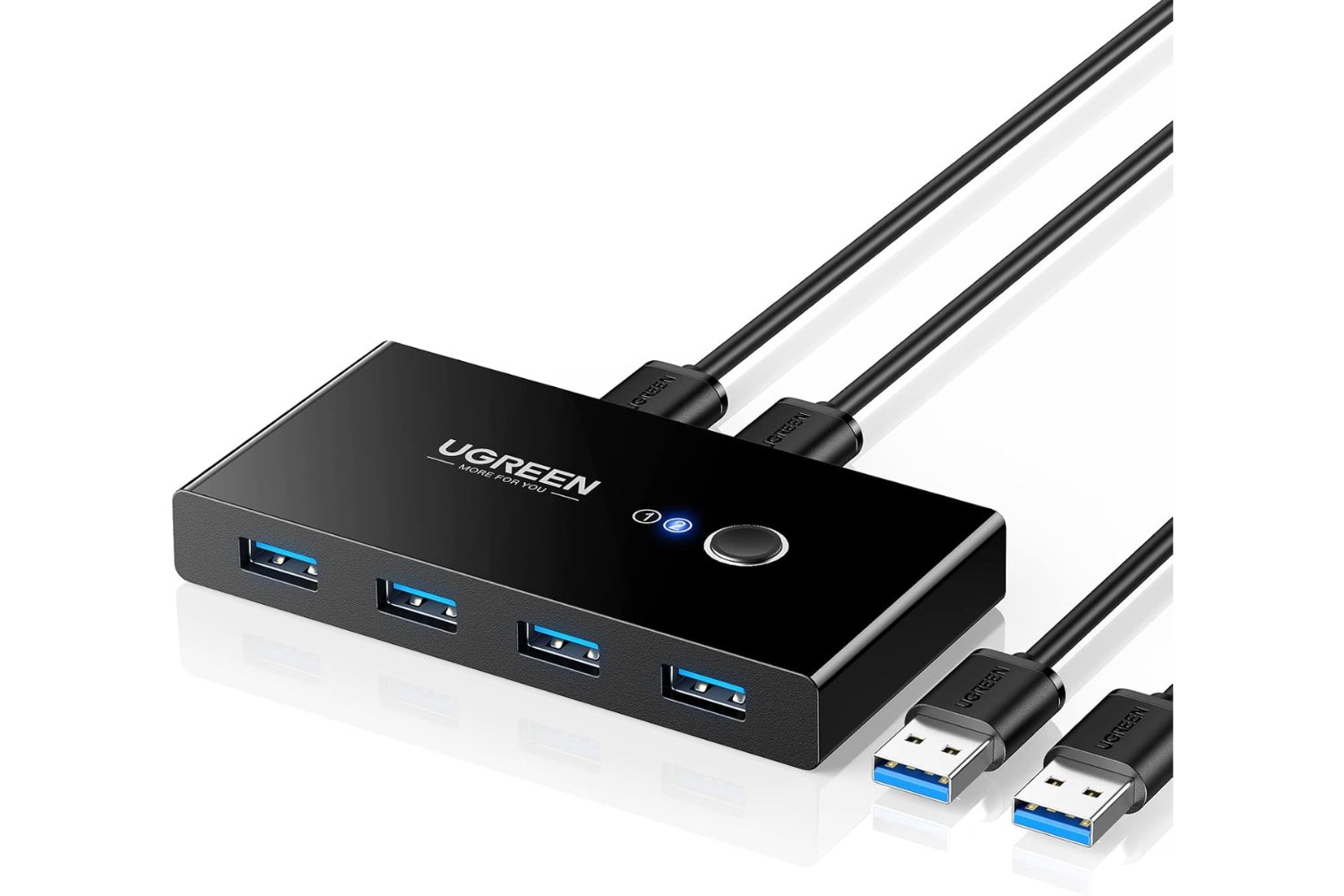 UGREEN 4 Puertos USB 3.0 Switch 2 Entradas y 4 Salidas con 2 Cable para Compartir 4 Dispositivos de Teclado, Ratón, Memorias, Disco Duro, Impresoras, Escáneres, auriculares, etc