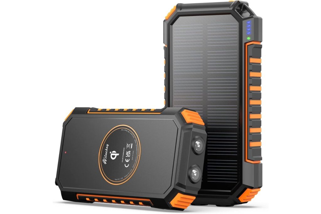 Hiluckey Cargador Solar 26800mAh Batería Externa Inalámbrica Power Bank USB C Carga Rápida Cargador Portátil Movil con 4 Salidas para Teléfono Tabletas