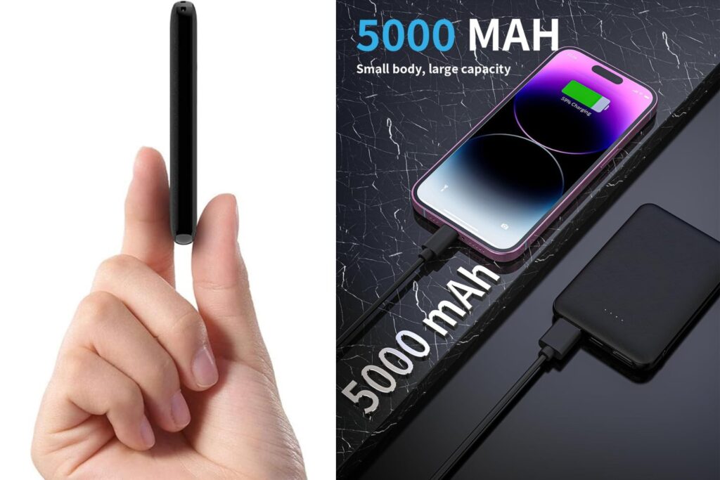 EUARY Powerbank 5000mAh, batería Externa pequeña y Ligera, Mini batería Externa portátil, batería Externa para teléfono móvil con Cable, batería Externa Ligera (Negro)..