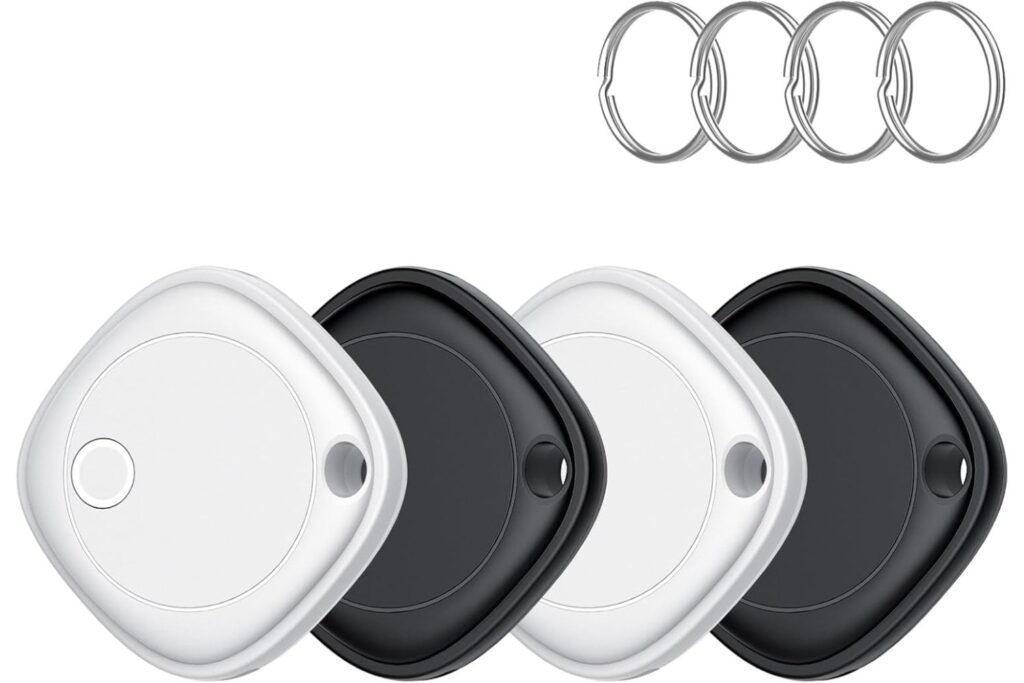 Smart Air Tag Tracker 4 Pack, Buscador de Objetos Bluetooth Funciona con Buscar Apple (Sólo iOS, Android no Compatible), Rastreo Mundial, Rastreador para Llaves/Equipaje/Cartera, Batería Reemplazable