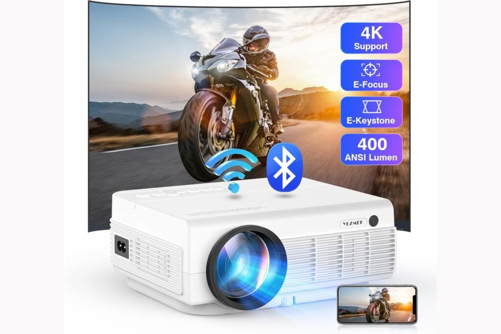 Proyector 4K [Enfoque Eléctrico y Keystone] Compatible con 1080P Nativo 16000Lux 5G WiFi Bluetooth 5.1 Proyector Mini Portátil para Exteriores Compatible con TV Stick, Smartphone, Laptop, HDMI, USB