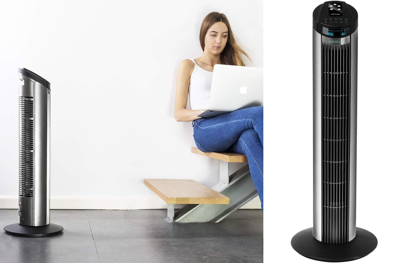 Cecotec Ventilador de Torre Digital con Temporizador y Mando a Distancia EnergySilence 890 Skyline. 50 W, 30'' (76cm) de Altura, Oscilación, Motor de Cobre, 3 Velocidades, 3 Modos, Negro