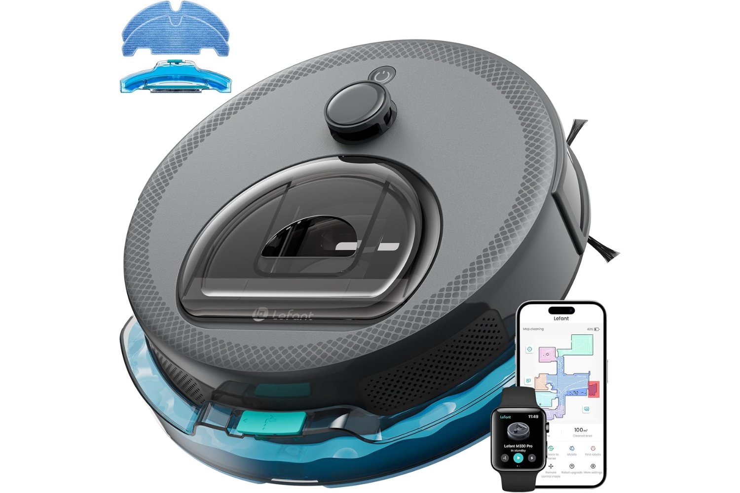 LEFANT M330 Pro Robot Aspirador y Fregasuelos con Mapeo 3 en 1, Navegación dToF, 5000Pa, Evitación de Obstáculos PSD, Diámetro 28cm Acceso Bajo Muebles, Ideal para Pelo Mascotas y Alfombras, Gris