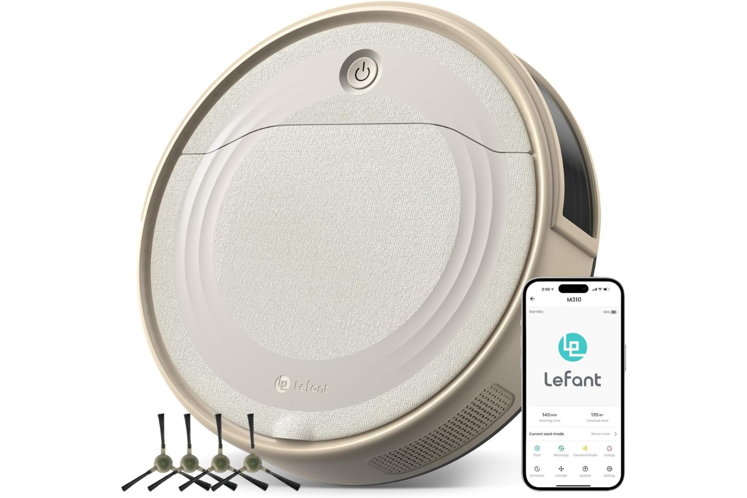 LEFANT M310 Robot Aspirador 4500Pa, Evita Obstáculos con Precisión, Autonomía de 180min, Wi-Fi/App, Anti-Enredos Ideal para Pelo de Mascotas, Cabellos y Suelos Duros, Champán