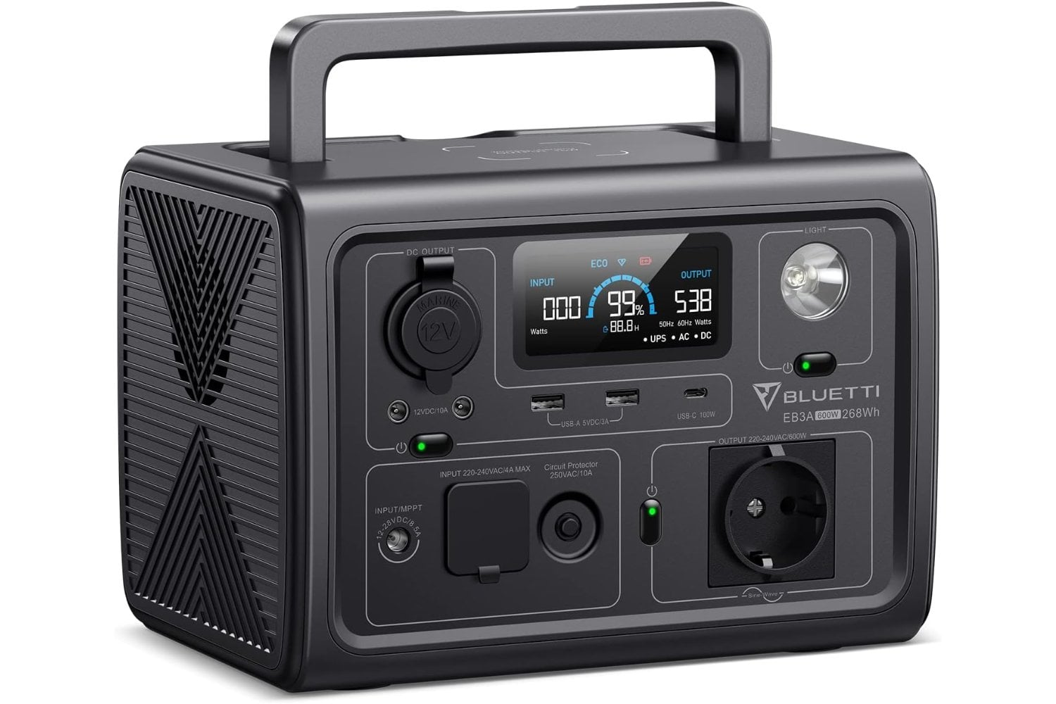 BLUETTI EB3A Generador Solar Portátil, Respaldo de Batería LiFePO4 de 268Wh, Salidas de AC de 600W (Pico de 1200W), Carga 80% en 30 minutos, Generador para Acampar (Panel Solar Opcional)