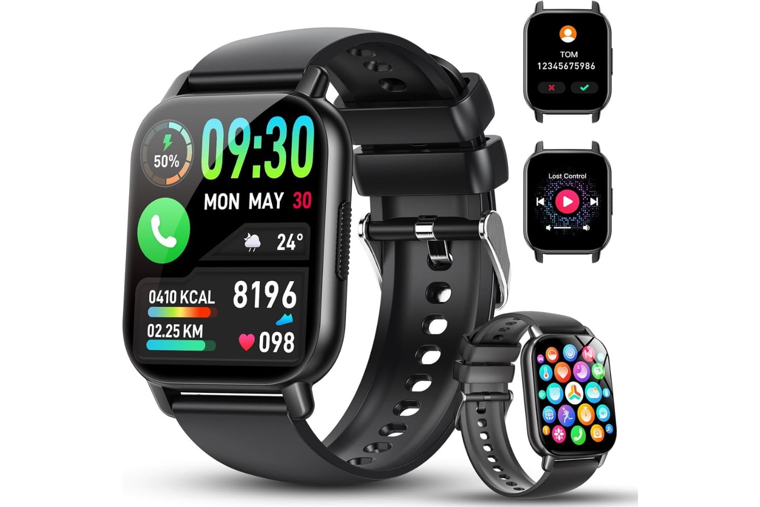 Reloj Inteligente Mujer Hombre, 1.85" HD Smartwatch con Llamadas y Diales Bluetooth, 112+ Modos Deportivos Relojes Inteligentes, IP68 Reloj Deportivo Que Medir Cardíaca, Sueño para Android iOS, Negro