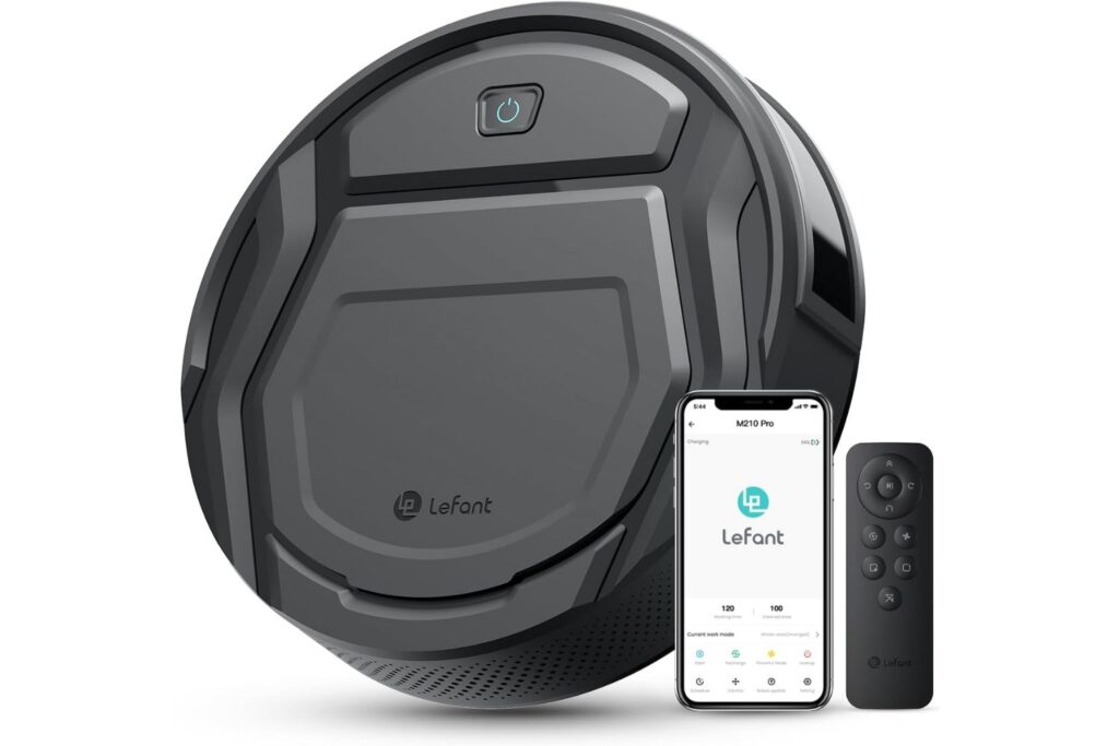 LEFANT Robot Aspirador 2200Pa, Aspirador Robot 120 min Autonomía, 6 Modos de Limpieza, App/Alexa, Sensor Mejorado de Anticolisión/Caída Navegación Inteligente, Delgado y Silencioso, M210 Pro con Mando