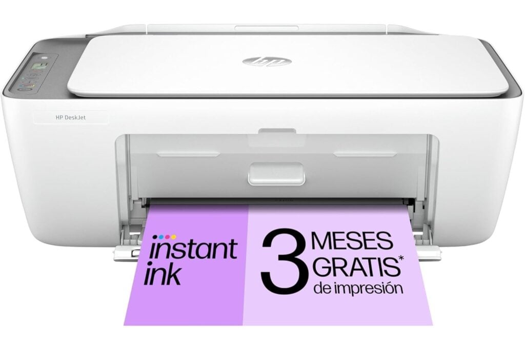 HP DeskJet 2820e 588K9B, Impresora multifunción de inyección de tinta A4 a color, Conexión Wi-Fi, Impresión a doble cara manual, Hasta 7,5 ppm, 3 meses de impresión Instant Ink con HP+, Blanca
